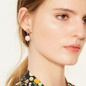 Tory Burch Logo Pearl Drop Rose Gold Tone Earrings